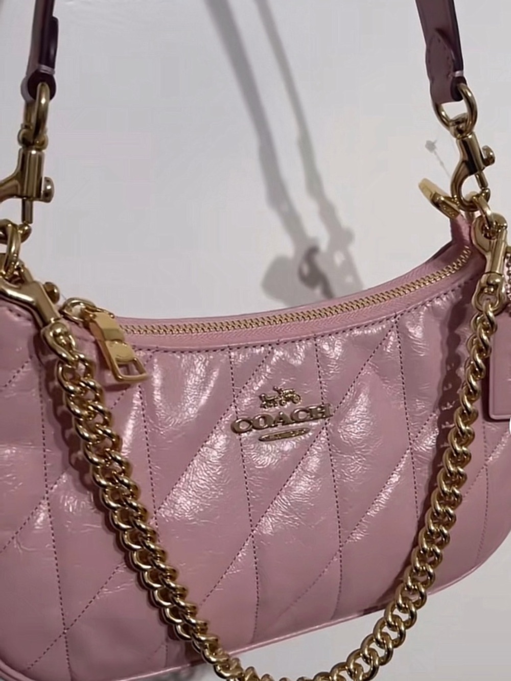 Coach Quilted Leather Shoulder Bag in Pink with Gold Hardware